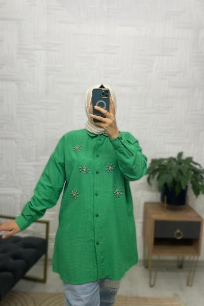 Gofre Ayrobin Tesettür Gömlek Yeşil