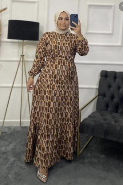 Güz Tesettür Elbise Sarı