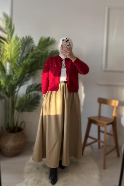 Hanımeli Tensel Gabardin Etek Camel