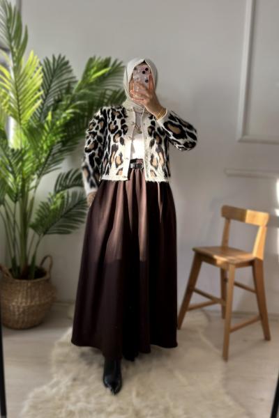 Hanımeli Tensel Gabardin Etek Acı Kahve