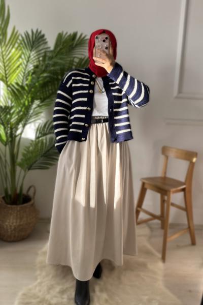 Hanımeli Tensel Gabardin Etek Krem