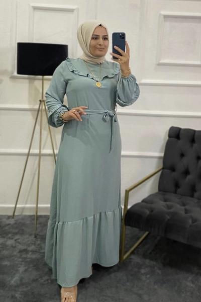 Hanımeli Tesettür Elbise  Su Yeşili