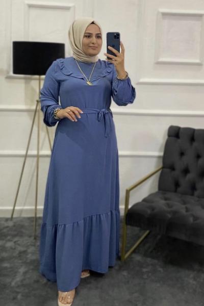 Hanımeli Tesettür Elbise  Mavi