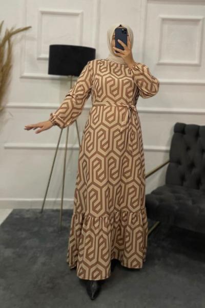 Hazan Tesettür Elbise Sarı