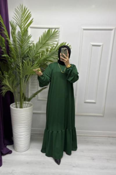 Hera Tesettür Elbise Koyu Yeşil
