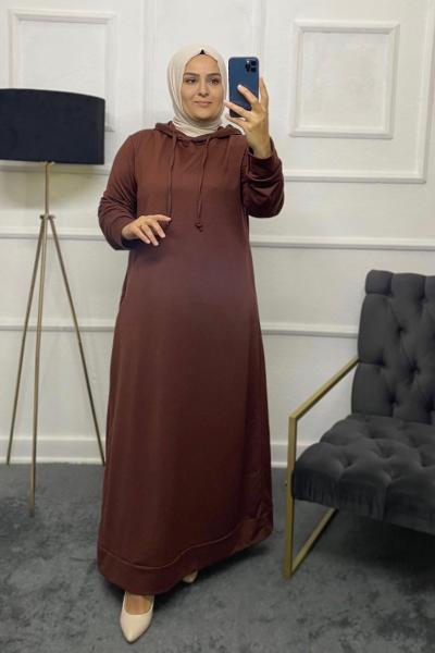 İki İplik Tesettür Eşofman Kumaş Elbise Acı Kahve