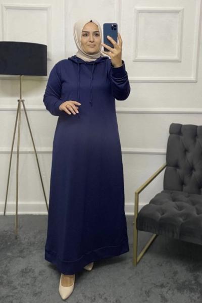 İki İplik Tesettür Eşofman Kumaş Elbise Lacivert