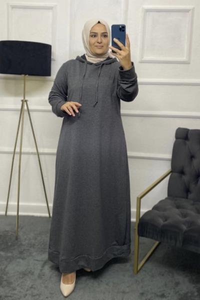 İki İplik Tesettür Eşofman Kumaş Elbise Gri