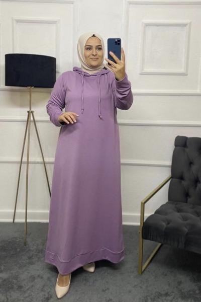 İki İplik Tesettür Eşofman Kumaş Elbise Lila