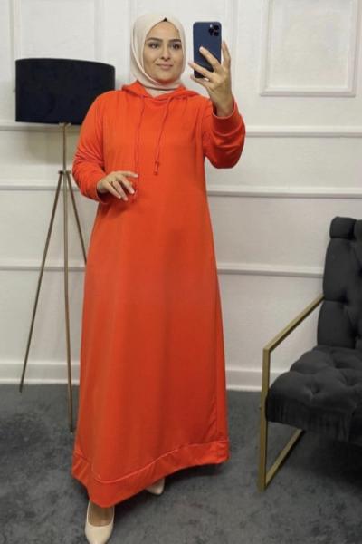 İki İplik Tesettür Eşofman Kumaş Elbise Turuncu