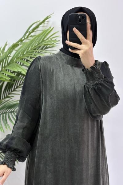 İpek Kupra Elbise Koyu Yeşil