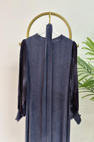 İpek Kupra Elbise Lacivert