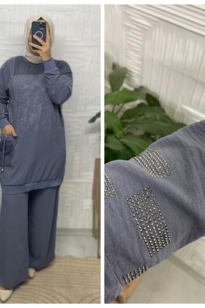 Işıl Tesettür Tunik Takım Gri