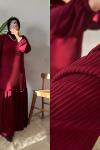 Kadifemsi Fitilli Elbise Bordo
