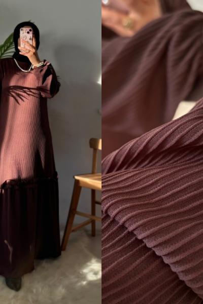 Kadifemsi Fitilli Elbise Acı Kahve