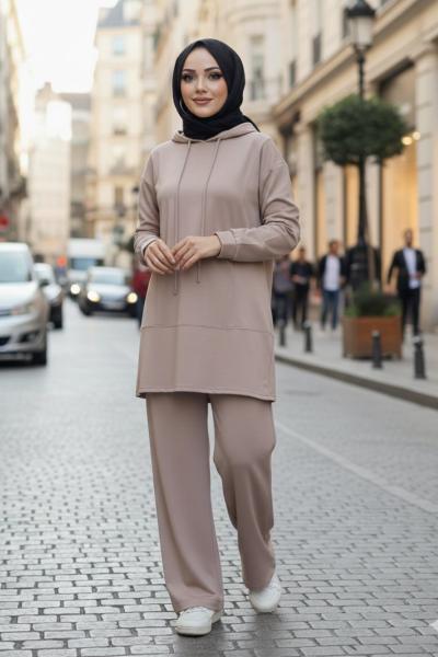 Kapüşonlu Oysho Takım Krem