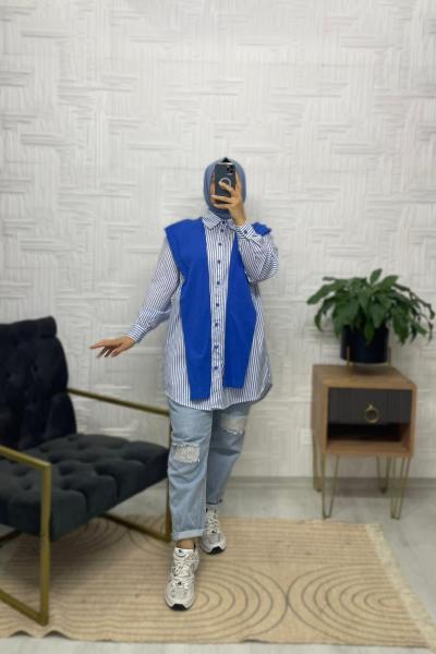 Kaşkol Tesettür Gömlek Gök Mavi