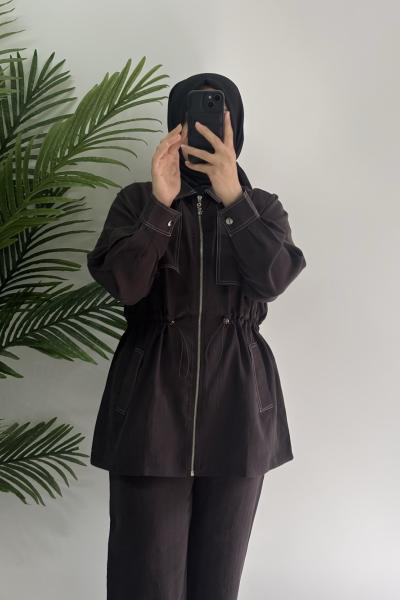 Kontrast Dikişli Takım Acı Kahve