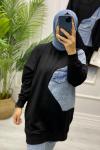 Kot Detaylı Sweat Siyah