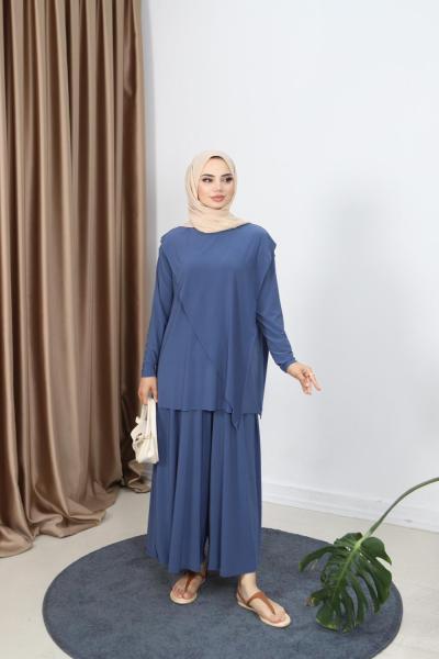 Kruvaze Model Sandy Takım İndigo Mavi