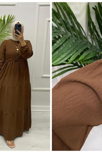 Lale Tesettür Elbise  Kahverengi