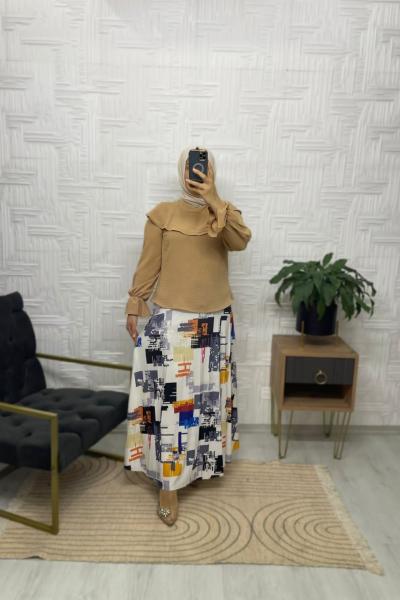 Lalin Tesettür Etekli Takım Krem