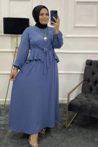 Lara Tesettür Etekli Takım Gök Mavi