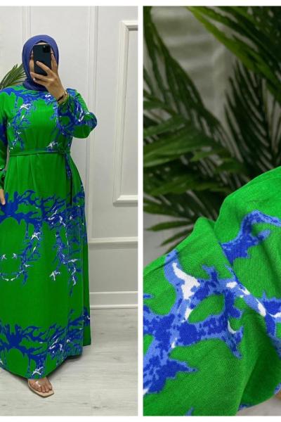 Lav Tesettür Elbise  Yeşil