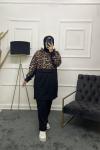 Leopar Desen Rahat Model Takım Siyah Kahverengi