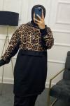 Leopar Desen Rahat Model Takım Siyah Kahverengi
