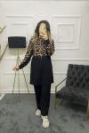 Leopar Desen Rahat Model Takım Siyah Kahverengi