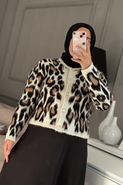 Leopar Hırka Kahverengi Bej