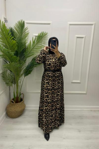 Leopar Tesettür Elbise  Siyah