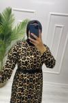 Leopar Tesettür Elbise  Siyah