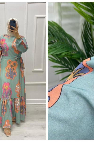 Lotus Tesettür Elbise  Su Yeşili