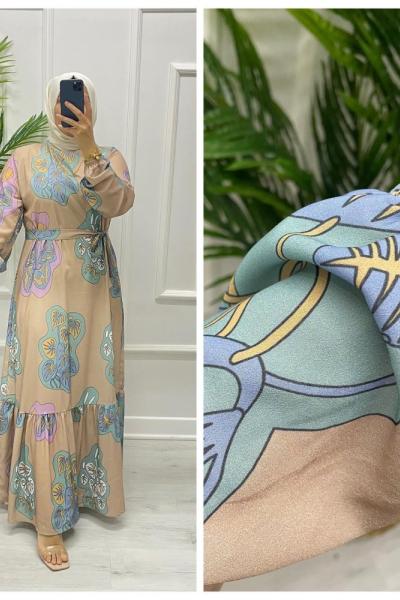 Lotus Tesettür Elbise  Krem