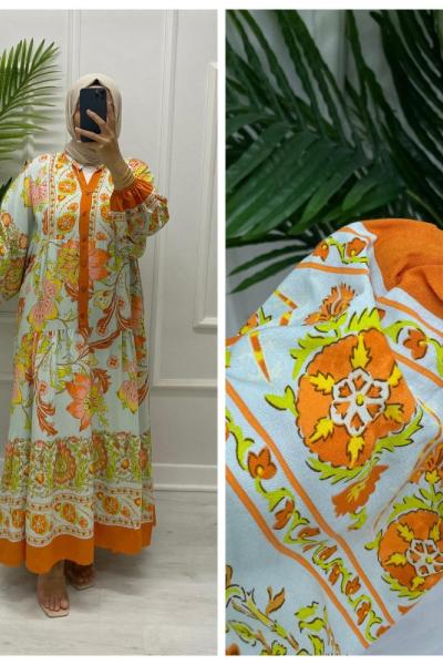 Maldiv Tesettür Elbise  Turuncu