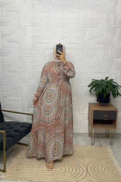 Mandala Desen Tesettür Elbise  Pembe