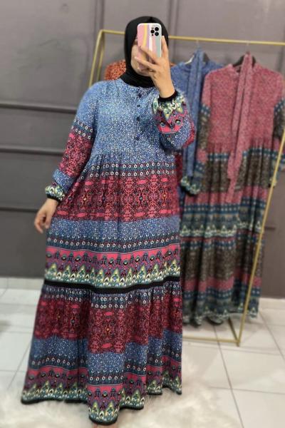 Mavi Etnik Elbise Mavi