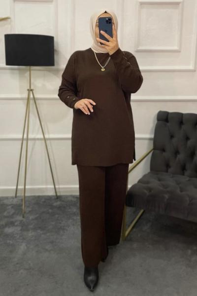 Meltem Triko Tesettür Takım Acı Kahve