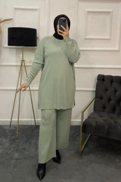 Meltem Triko Tesettür Takım Su Yeşili