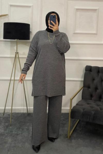 Meltem Triko Tesettür Takım Gri