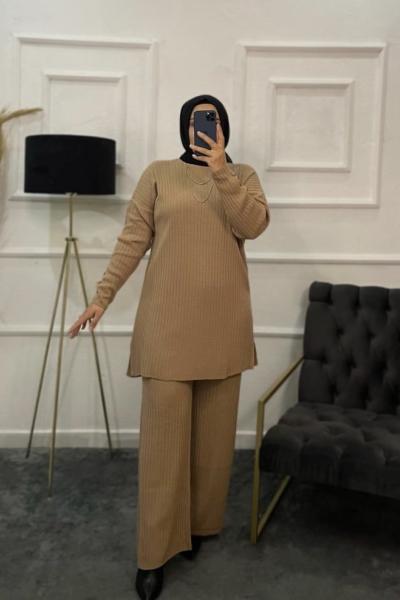 Meltem Triko Tesettür Takım Sütlü Kahve