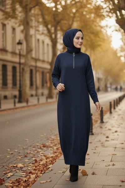 Merserize Elbise Lacivert