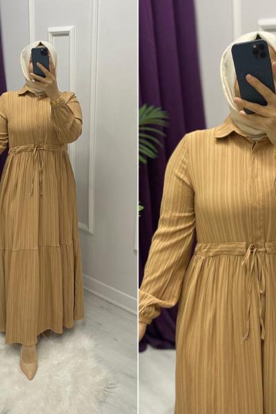 Nagiş Pamuklu Elbise Krem