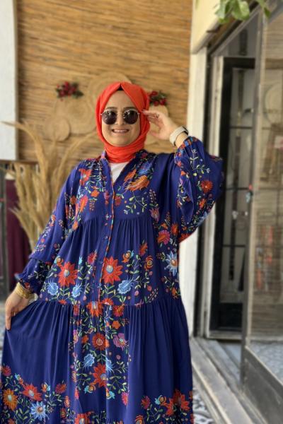 Nakış İşleme Model Elbise Nar Lacivert