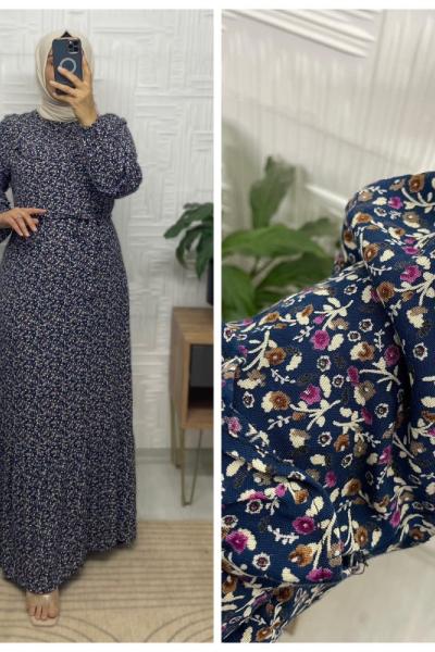 Narin Tesettür Elbise  Mavi