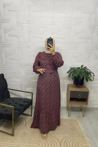 Narin Tesettür Elbise  Bordo