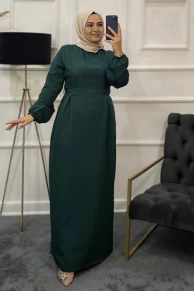 Nazende Tesettür Elbise Zümrüt