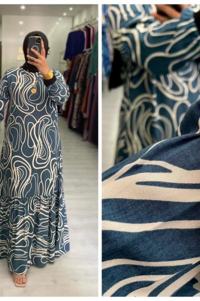 Necla Tesettür Elbise  Mavi